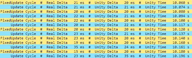 Screenshot of SmoothMovement.log with Update and FixedUpdate cycles.