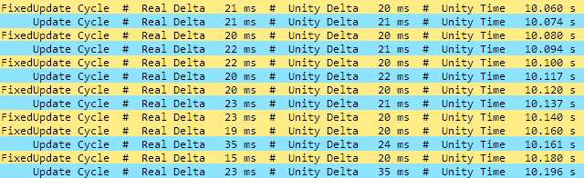 Screenshot of SmoothMovement.log with Update and FixedUpdate cycles.